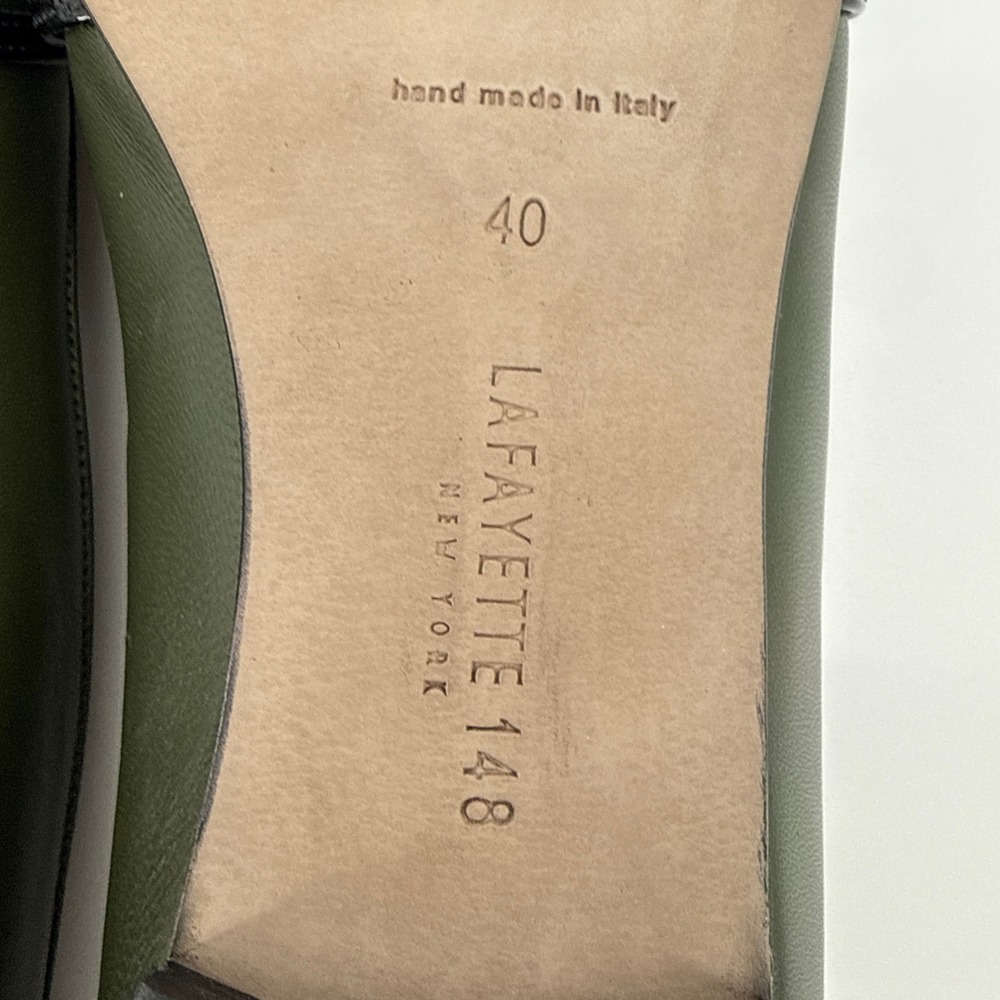 Lafayette 148 New York Kira Olive Green Leather Double Strap Flats Italy 40 - Picture 12 of 12
